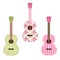 Cute retro fabric guitars with shabby roses as applique