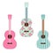 Cute retro fabric guitars with shabby roses as applique