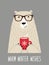 Cute retro hand drawn Christmas card with funny Hipster Bear