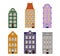 Cute retro houses exterior set. Collection of European building facades. Traditional architecture of Belgium and
