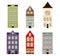 Cute retro houses exterior set. Collection of European building facades. Traditional architecture of Belgium and