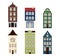 Cute retro houses exterior set. Collection of European building facades. Traditional architecture of Belgium and