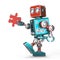 Cute retro robot connecting puzzle piece. Isolated. Contains clipping path