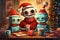cute retro robot family on christmas eve AI generated