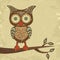 Cute retro style owl sitting on branch