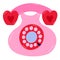 Cute retro telephone clipart with dial and hearts. Hand drawn vector illustration isolated on background. Concept of love, romance