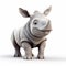 Cute Rhino 3d Clay Render: Humorous Caricature With Soft-focus Technique