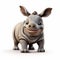 Cute Rhinoceros 3d Clay Render On White Background
