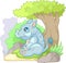 Cute rhinoceros sitting near a tree