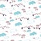 Cute Rhinos and Savanna Vector Graphic Art Seamless Pattern