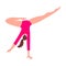 Cute rhythmic gymnast girl in red leotard shows performance. Vector illustration in the flat cartoon style