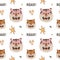 Cute roaring tigers seamless vector pattern design