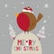 Cute Robin and Merry Christmas banner, vector illustration