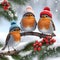 Cute robin perched on a branch in winter. Ai-Generated.