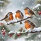 Cute robin perched on a branch in winter. Ai-Generated.