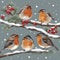 Cute robin perched on a branch in winter. Ai-Generated.