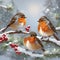 Cute robin perched on a branch in winter. Ai-Generated.