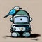 Cute robot with a bird on its head - ai generated image