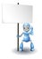 Cute robot character holding sign