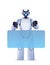 cute robot cyborg pointing at virtual board modern robotic character artificial intelligence technology concept