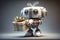 Cute Robot in Designer Suit Dons Fur-Trimmed Gift Box: High-Quality, Creative 3D Digital Art