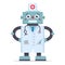 Cute robot doctor in a white coat. a game of medicine. technologies of the future. hospital treatment.