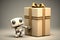 cute robot with gift box and mysterious present, ready to surprise