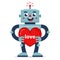 Cute robot gives valentine. declaration of love