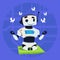 Cute Robot Happy Smiling Meditation Modern Artificial Intelligence Technology Concept