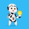 Cute Robot Hold Light Bulb Robotic Girl Isolated Icon On Blue Background Modern Technology Artificial Intelligence
