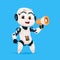 Cute Robot Hold Megaphone Robotic Girl Isolated Icon On Blue Background Modern Technology Artificial Intelligence
