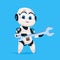 Cute Robot Hold Wrench Robotic Girl Isolated Icon On Blue Background Modern Technology Artificial Intelligence Concept