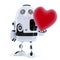 Cute robot holding a big red heart. Isolated