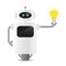 Cute robot holding a light bulb technology idee concept