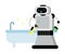 Cute robot home assistant stands near a clean bath. Vector illustration.