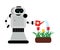 Cute robot home assistant watering flowers. Vector illustration.