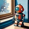 Cute robot illustration in watercolor - ai generated image