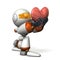 A cute robot that kneels down and presents a heart symbol. White background