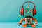 Cute robot with music headphones poster - ideal for technology and music designs - generative ai