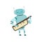 Cute Robot Musician Playing on Keytar Musical Instrument Vector Illustration