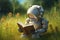 Cute Robot Reading a book in Summer Meadow