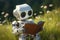 Cute Robot Reading a book in Summer Meadow