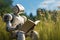 Cute Robot Reading a book in Summer Meadow