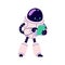 Cute robot in retro futuristic style. Android bot character, smart machine holding document. Smart assistant with