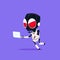 Cute Robot Wear Hacker Mask Use Laptop Icon On Blue Background Modern Technology Artificial Intelligence