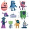 Cute robots. Colorful futuristic robotic computer toys, robot transformer, modern technology android assistant guardian
