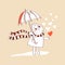 Cute romance card with cartoon, umbrella and