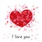 Cute romantic red and pink shining many hearts. ``I love you`` text. Happy Valentine`s day greeting card