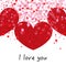 Cute romantic red and pink shining many hearts. ``I love you`` text. Happy Valentine`s day greeting card
