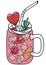 Cute romantic Valentines day pink cocktail mocktail in Lynchburg Lemonade jar glass garnished with heart shaped